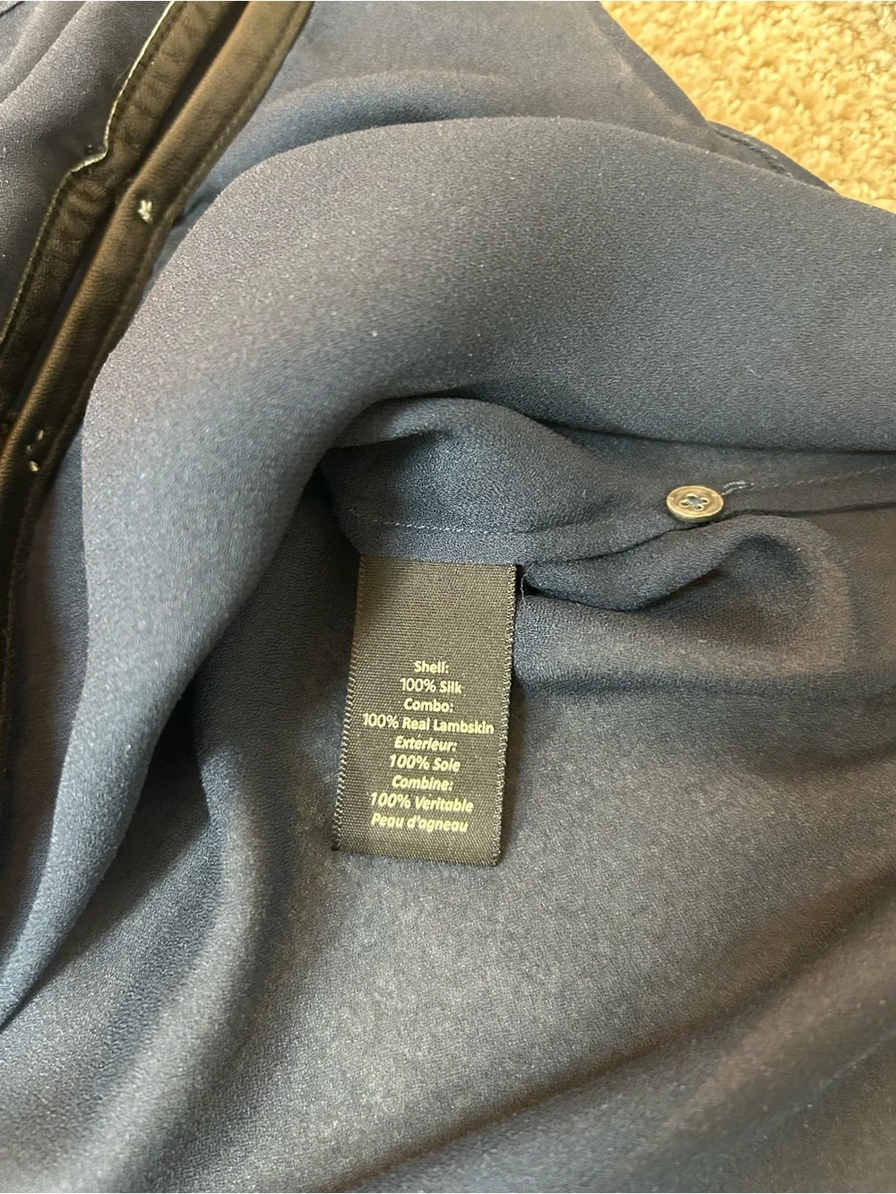 Elizabeth And James Navy Silk and Leather Chantal Blouse Size XS